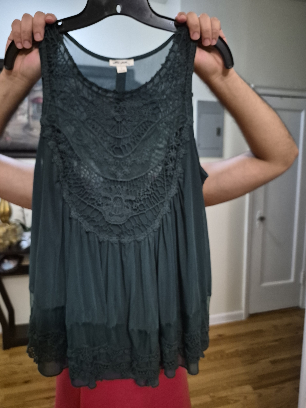 Ultra Pink Teal Crochet Yoke Tank Top - Picture 8 of 8
